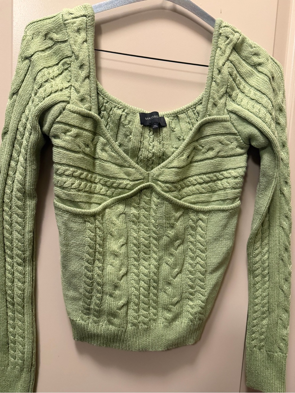 Majorelle Pistachio Cable Knit V-Neck Sweater